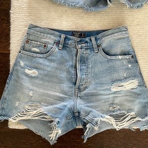 Abercrombie & Fitch high rise destroyed distressed denim jean shorts